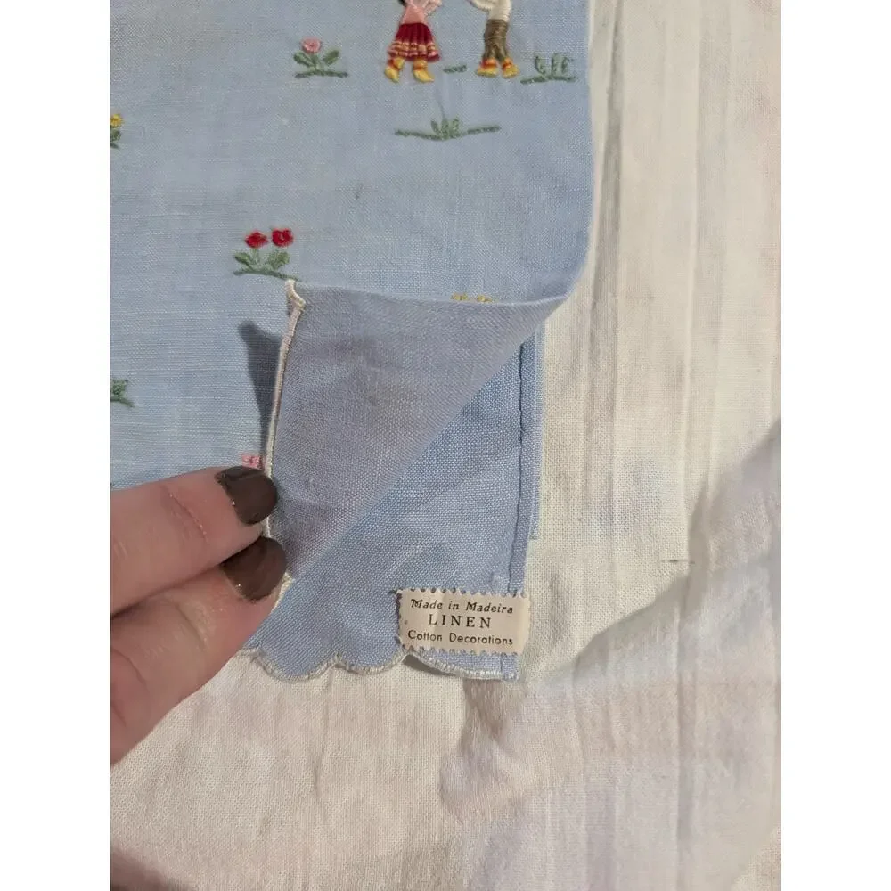 Charming Vintage Madeira Embroidered Linen Towel - Deadstock Gem